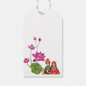 蓮の花、結婚式の新郎新婦の写真 ギフトタグ (裏面)