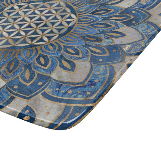 蓮の花-青大理石と真珠 カッティングボード (角)