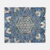 蓮の花-青大理石と真珠 フリースブランケット (正面(横))