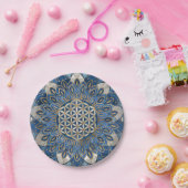 蓮の花-青大理石と真珠 ペーパープレート (パーティー)