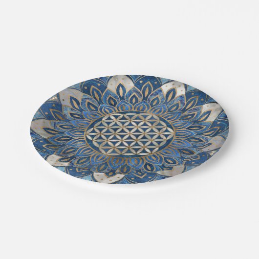 蓮の花-青大理石と真珠 ペーパープレート (アングル)