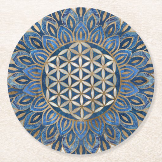 蓮の花-青大理石と真珠 ラウンドペーパーコースター (正面)