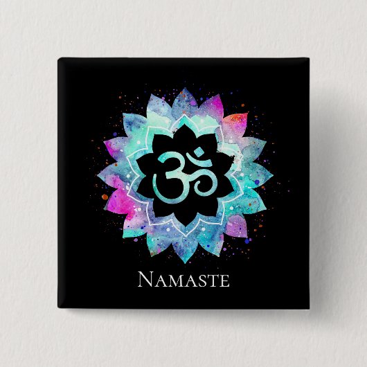 *~*蓮の花OMオウム記号水彩曼荼羅 缶バッジ (正面)