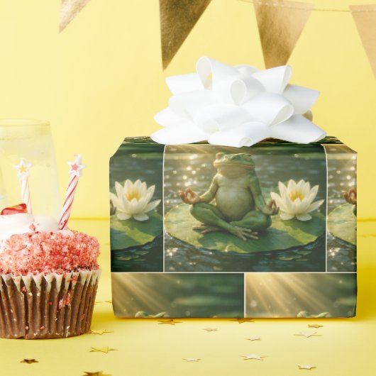 蓮の葉で瞑想するカエル ラッピングペーパー (誕生日パーティー)