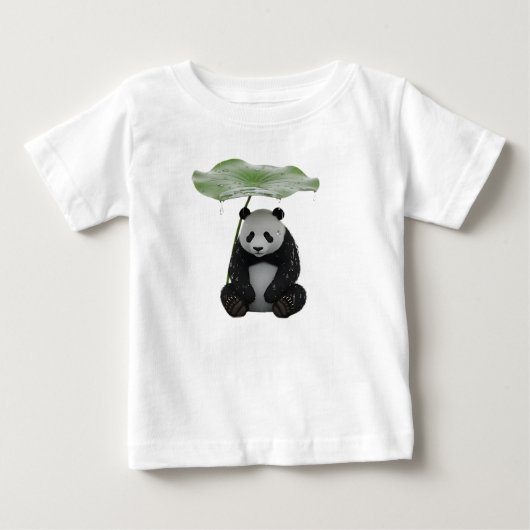 蓮の葉の下で身を隠す3Dパンダ ベビーTシャツ (正面)