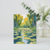 蓮の葉の池 | グリーンの水彩画ナチュラルアート シーズンカード (スタンド正面)