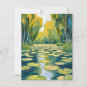 蓮の葉の池 | グリーンの水彩画ナチュラルアート シーズンカード (正面)