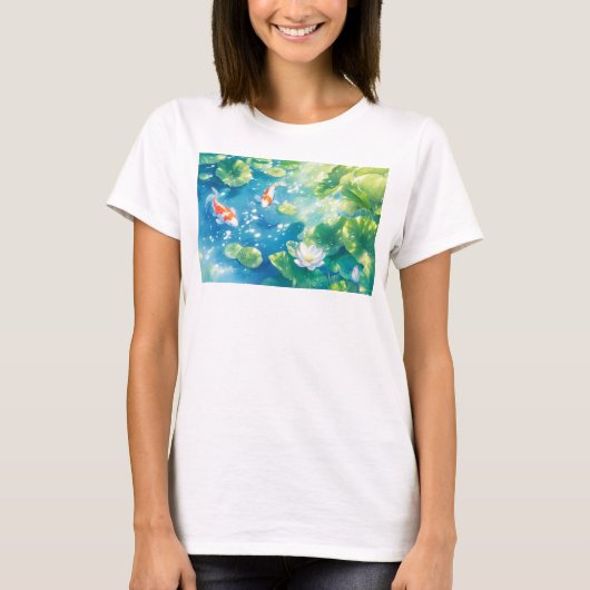 蓮の葉の間の鯉 Tシャツ (正面)