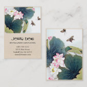 蓮の葉中国のとピンクの花の蝶芸 名刺 (正面/裏面)