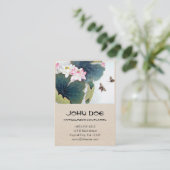 蓮の葉中国のとピンクの花の蝶芸 名刺 (スタンド正面)