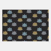 蓮エレガント花ブルーシルバー金ゴールドヨガフラット ラッピングペーパーシート (正面2)