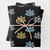 蓮エレガント花ブルーシルバー金ゴールドヨガフラット ラッピングペーパーシート (インサイチュ)