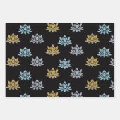 蓮エレガント花ブルーシルバー金ゴールドヨガフラット ラッピングペーパーシート (正面)