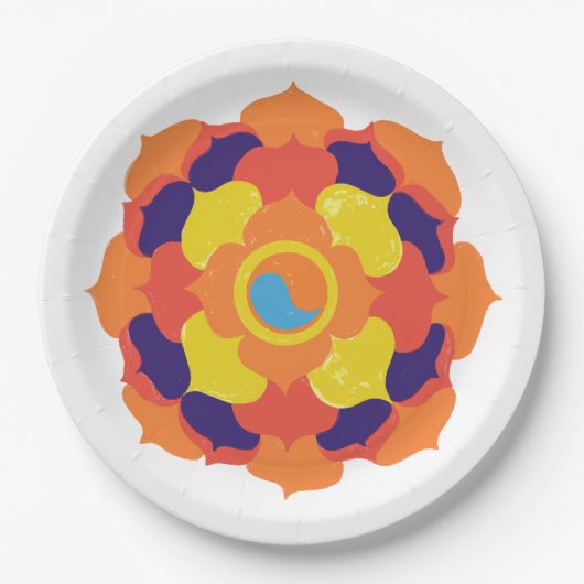 蓮カラフル花イン&ヤンマンダラ ペーパープレート (正面)
