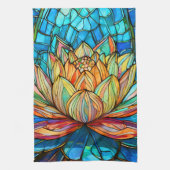 蓮ピンクのステンドグラス キッチンタオル (縦)