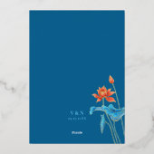 蓮モダン花オレンジアンドブルー結婚ズ 箔招待状 (裏面)