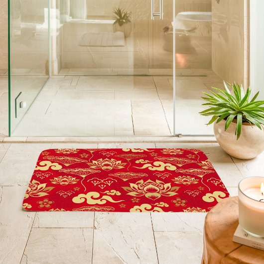 蓮中国のフローラ東洋調かわいらし柄 バスマット