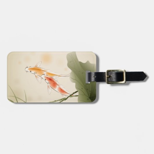 蓮日本の池で泳ぐ鯉 ラゲッジタグ (正面横)