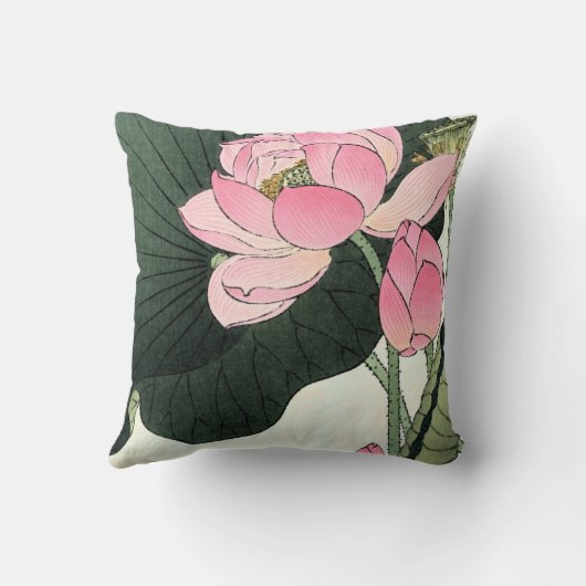 蓮日本の花 – ヴィンテージファインアート枕 クッション (裏面)