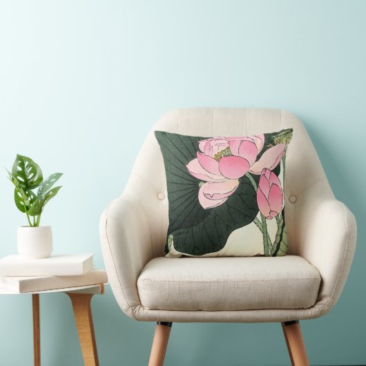 蓮日本の花 – ヴィンテージファインアート枕 クッション (椅子)