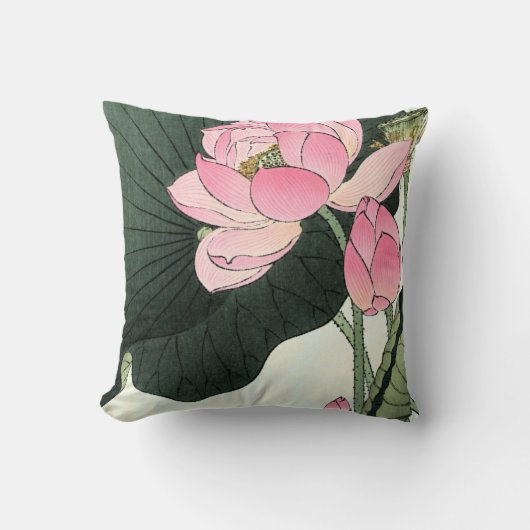 蓮日本の花 – ヴィンテージファインアート枕 クッション (正面)