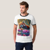 蓮池の丸太に赤杖を敷く Tシャツ (正面フル)