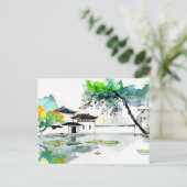 蓮池の畔にある中国寺院 ポストカード (スタンド正面)