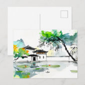 蓮池の畔にある中国寺院 ポストカード (正面/裏面)