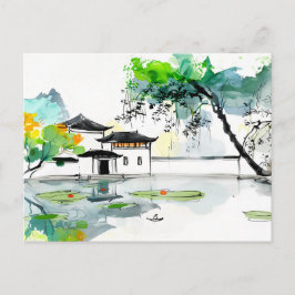 蓮池の畔にある中国寺院 ポストカード