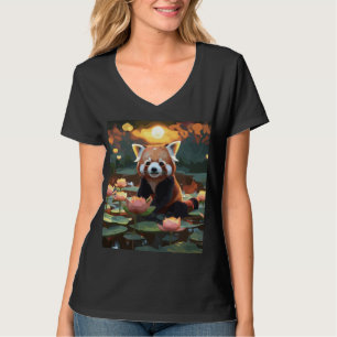 蓮池の赤いパンダ Tシャツ