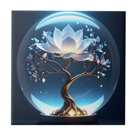 蓮白熱［赤熱］光を放つ球陶芸美術 タイル (正面)