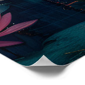 蓮花と満月の雲と絵を描湖 ポスター (角)