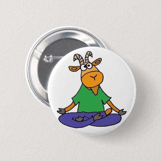 蓮華座のヨガをしているおもしろいなヤギ 缶バッジ (正面&裏面)