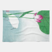 蓮、白ヘロン、小村、浮世絵 キッチンタオル (横)