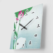 蓮、白ヘロン、小村、浮世絵 スクエア壁時計 (傾斜)