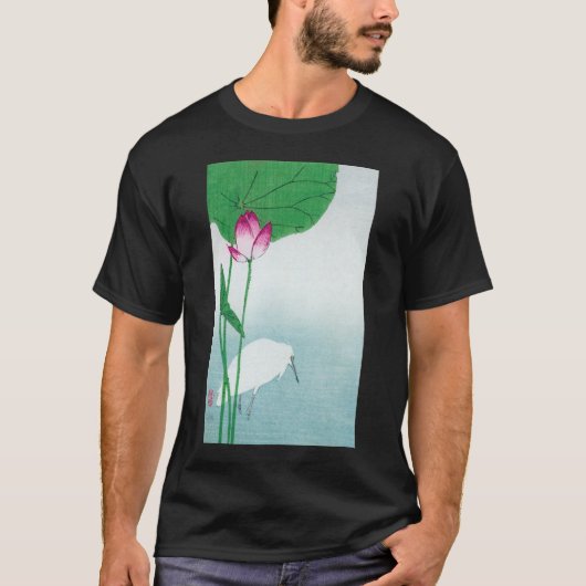 蓮、白ヘロン、小村、浮世絵 Tシャツ (正面)