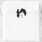 蔵書票からカスタマイズ女の子と馬のシルエット ラウンドシール (バッグ)