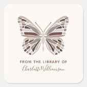 蔵書票カスタムの図書館から蝶 スクエアシール (正面)