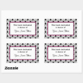 蔵書票シール – ピンクとダマスク 長方形シール (シート)