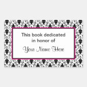 蔵書票シール – ピンクとダマスク 長方形シール (正面)