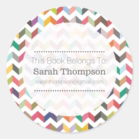 蔵書票スクール名ステッカーアステカシェブロン ラウンドシール (正面)