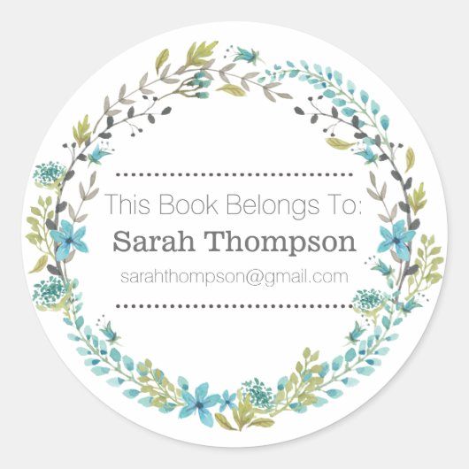 蔵書票スクール名ステッカーフローラリース ラウンドシール (正面)