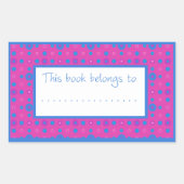 蔵書票スタンプ、マゼンタのピンクと青のドット 長方形シール (正面)