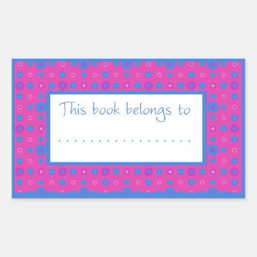 蔵書票スタンプ、マゼンタのピンクと青のドット 長方形シール (正面)