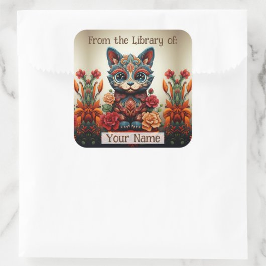 蔵書票猫 スクエアシール (バッグ)
