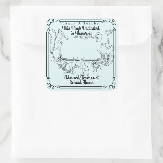 蔵書票献身「感謝してい先生」 スクエアシール (バッグ)