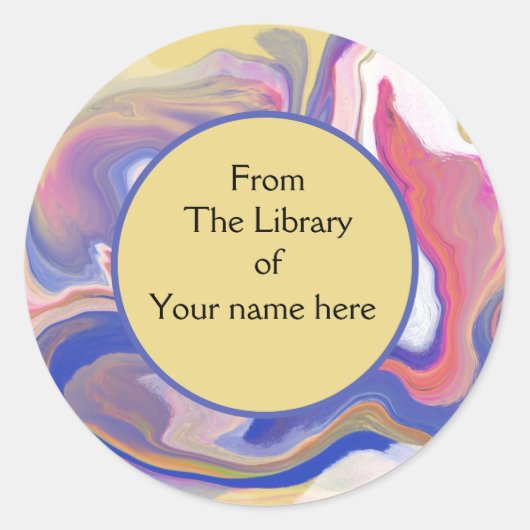 蔵書票 – ピンクと紫の大理石の抽象芸術パターン (正面)