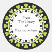 蔵書票 – 緑のハート白水玉模様 (正面)