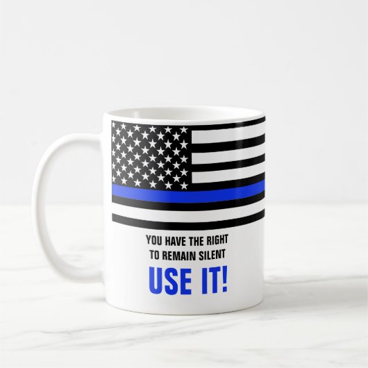 薄いおもしろいブルーライン米国旗警察官贈り物 コーヒーマグカップ (左)