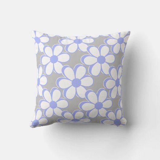 薄いエレガント灰色に淡い青と白の花 クッション (裏面)